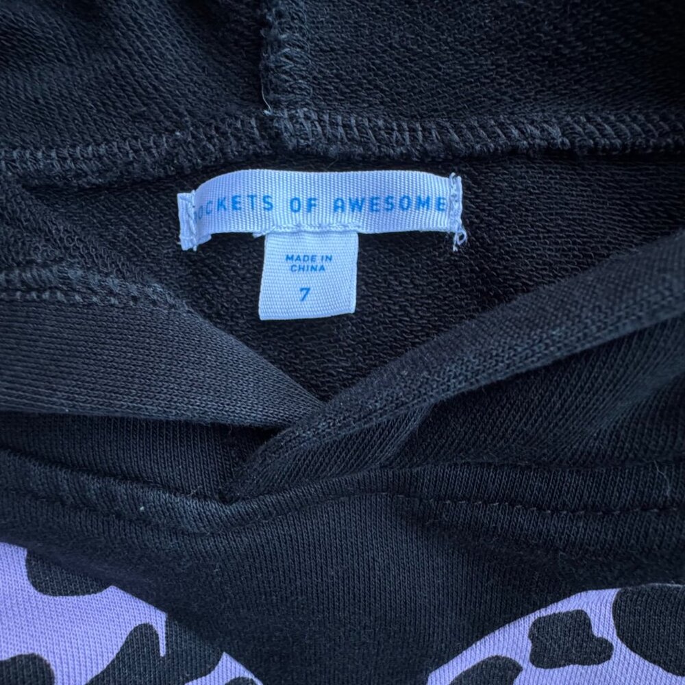 ROCKETS OF AWESOME Sweatshirt Hoodie Dress Girls 7 Black Purple Leopard - Picture 6 of 7